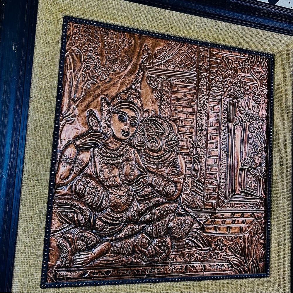 Oversized Framed Repoussé Copper-Tone 25” Devotional Panel Relief Art MidCentury - Picture 4 of 17